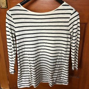 Gray & White Striped 3/4 sleeve T-Shirt